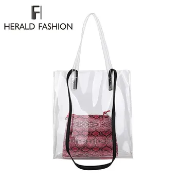 

Herald Fashion 2pcs/set Women Transparent Bag Chain Female Shoulder Bag Casual Tote Clear Bag Ladies' Serpentine Messenger Bag
