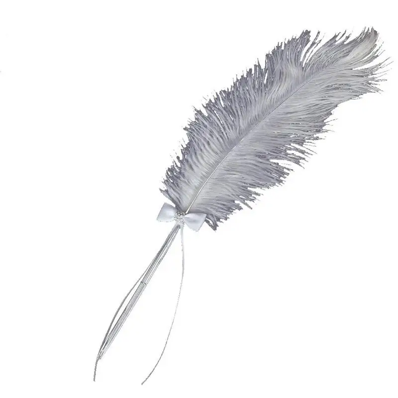 

40cm Bowknot Decor Ostrich Feather Pen Ivory Feather Pen Wedding Signing Pen Guest Book Pen Wedding Reception Accessories