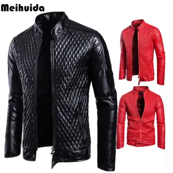 

Hirigin Brand Leather Jacket For Men Slim Fit Biker Motorcycle Jacket Bomber Outwear Tops Men Clothes 2019 New