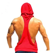 Для мужчин спортивный Бодибилдинг Супермен с капюшоном без рукавов, майка с продольными вырезами спортивная одежда