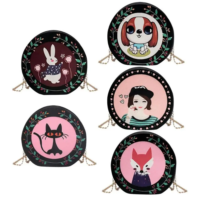 

2019 Cartoon Women Bag Round Printing Mini Crossbody Bag PU Leather Female Shoulder Bags For Girls Children Messenger Bags Z70