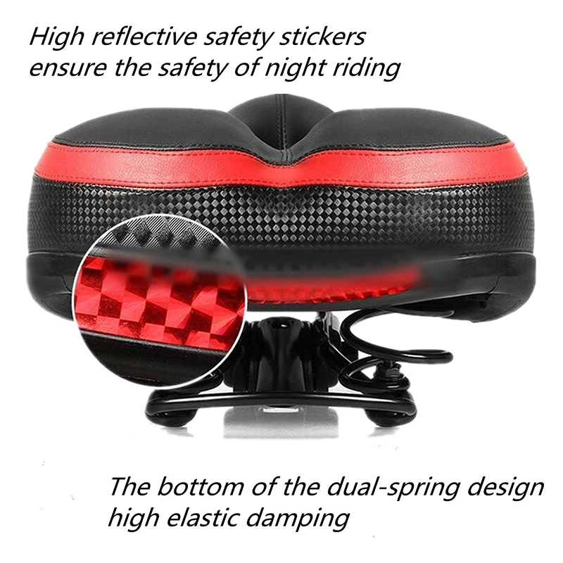 Wide Big Bum Bike Reflector Saddle MTB Road Bicycle Cycling Comfort Seat Gel Pad