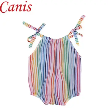 

For Toddler Baby Girl Cotton Rainbow Striped Romper Jumpsuit Playsuit Outfit Set Sunsuit Tiny Baby Girls Clothes