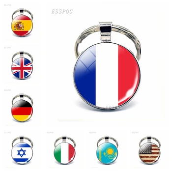 

Russia France Spain Netherlands USA Flag Key Rings Car Key Chain Glass Cabochon Pendant Nathional Flag Jewelry