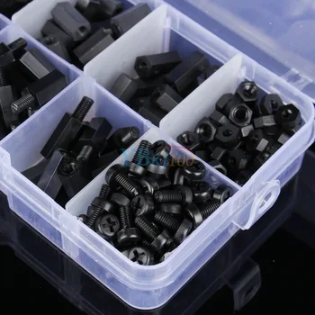 

Hot 300Pcs/set M3 Black Screw Hex Nut Spacers Stand-off Kit Set Fastener Hardware With Box