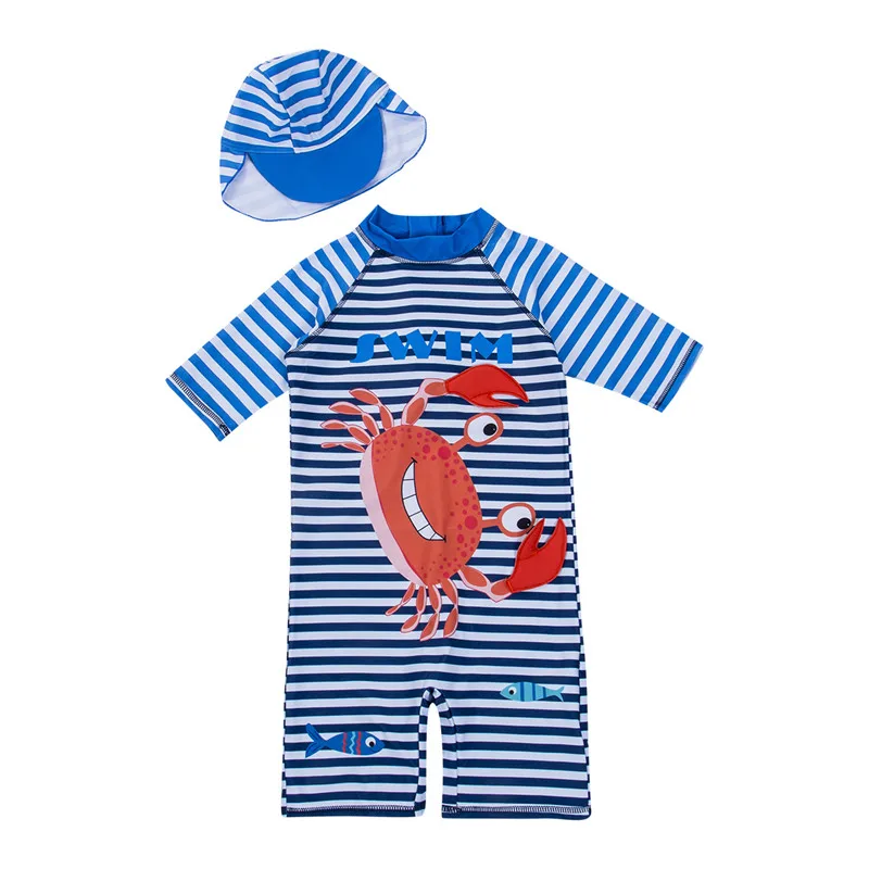 Toddler Kids Baby Boy Stripe Romper Rash Guards Summer Cartoon Print