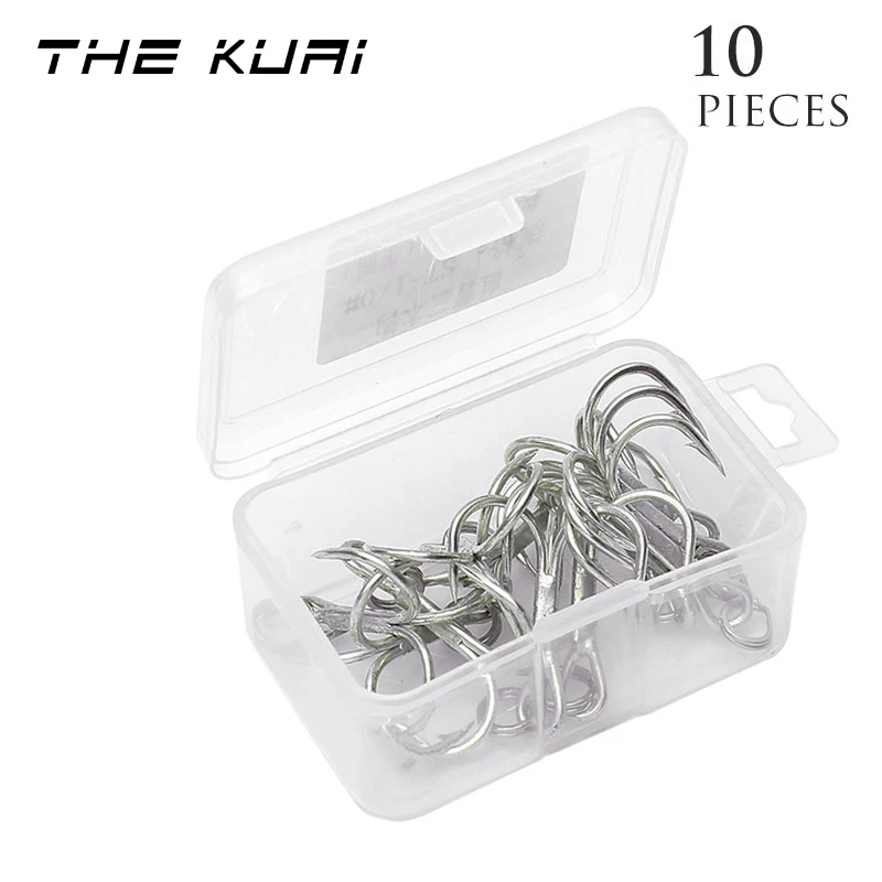 

THEKUAI 10pcs High carbon Stainless Steel Fishing Hook Barbed Lure Baitholder Treble Hook With Feather Carp Fishing Bait