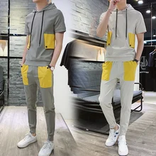 Мужской костюм, модный спортивный костюм с короткими рукавами для мужчин, спортивный костюм для студентов, тренд движения, уличная спортивная одежда