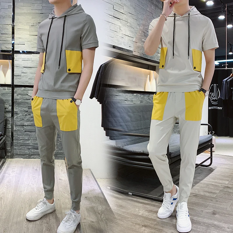

men Suit 2019 New Pattern Fashion Short Sleeve track Male T Pity Student Movement Trend tracksuit streetwear gym Free shipping