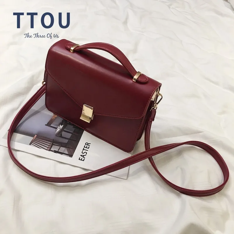 

TTOU Retro Fashion Female Square Shoulder Bag Solid Messenger Bags PU Leather Handbags for Girls bolsa feminina