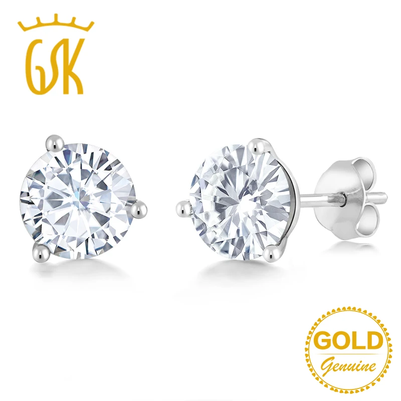 Round Cut Forever Classic Moissanite 4P Pushback Stud Earrings in 14k White Gold
