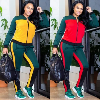 

2 TWO PIECE SET CONTRAST Color Women Trendy Tracksuit Pants Sweat Suit Winter Outfits Leisure Sweatsuits Plus Size Fashionnova