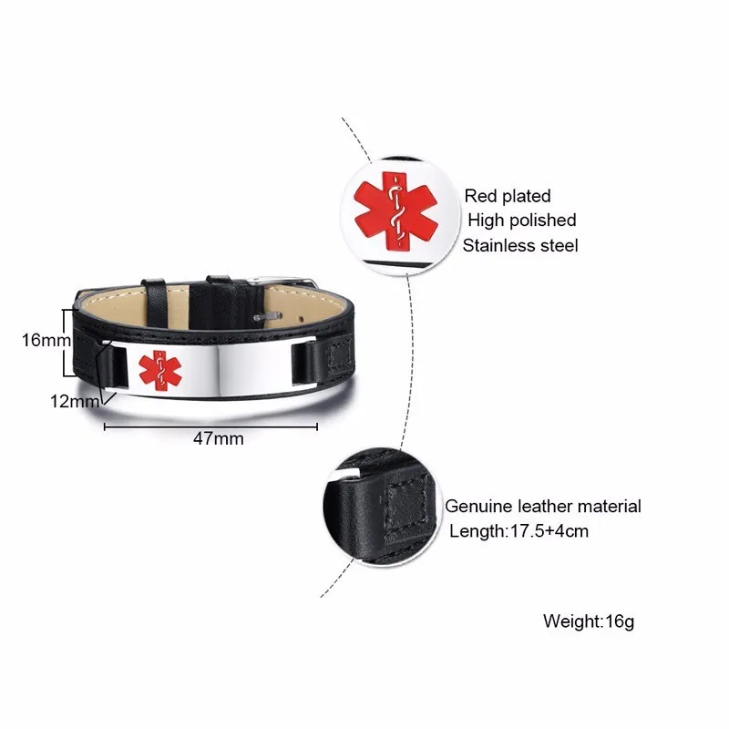 Склад США, Прямая поставка, тип 1 и 2, диабет, для мужчин, медицинское оповещение, ID браслеты, натуральная кожа, браслет, регулируемый, мужские ювелирные изделия