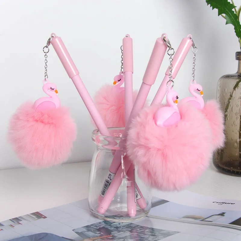 

0.5mm Kawaii Flamingo School Gel Pens Ball Plush Black Pens Cute Writing Ink Pen Office Stationary Material Supplies 04246