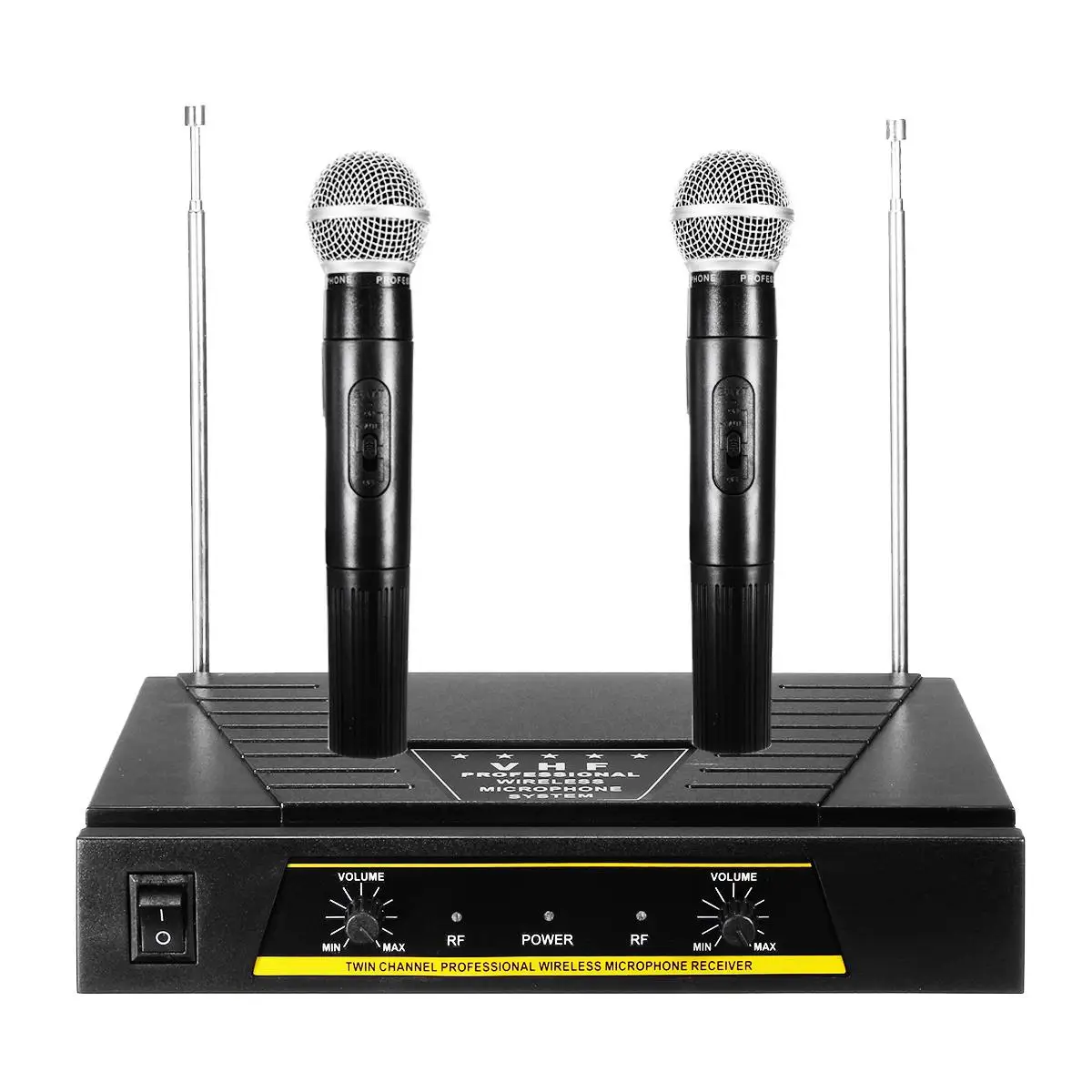 المزدوج يده VHF ميكروفونات لاسلكية الديناميكي + استقبال نظام كاريوكي KTV حزب العروض خطاب المؤتمر