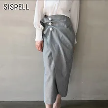 SISPELL полосатые юбки для женщин с высокой талией и жемчужными пуговицами, Необычные тонкие облегающие женские юбки, Женская корейская модная одежда