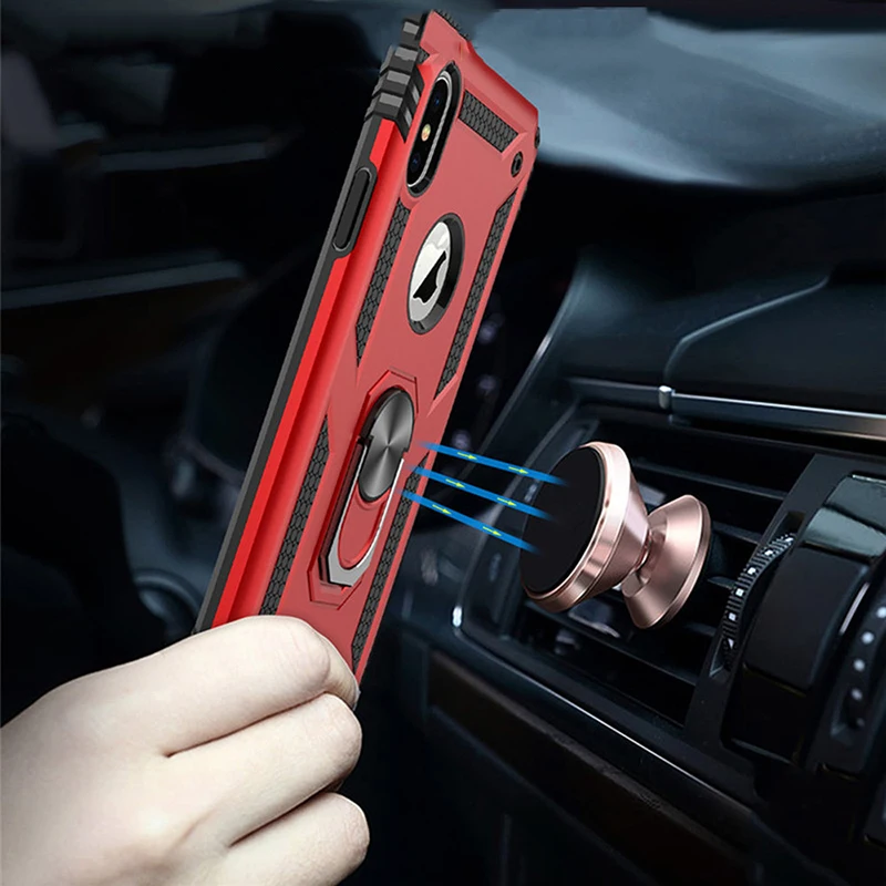 

Original Armor Shockproof Car Magnetic Phone Case For iphone X XS XR XS Max 8 7 6 6S Plus Finger Ring PC+TPU Holder Back Cover