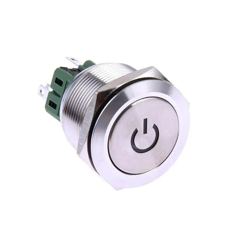 12V 25mm Waterproof Stainless Steel Blue LED Reset Push Button Switch Led Push Button Latching