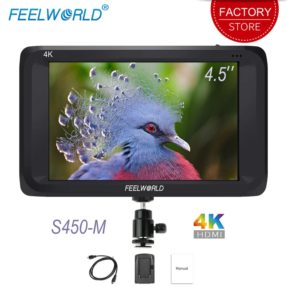 

Feelworld S450-M 4.5 Inch Camera Field Monitor HD 1280x800 IPS Screen 3G SDI 4K HDMI Monitor External Display for DSLR Camera