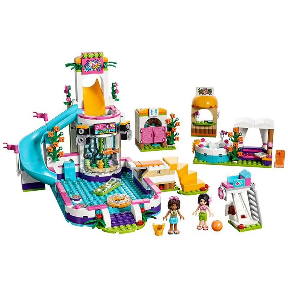

696pcs / set Girls Series Summer Pool Puzzle Assembled Building Blocks City Model Building Blocks