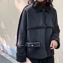 Новинка, модная женская плюшевая куртка из овечьей шерсти, пальто, Осень-зима, на шнуровке, свободные пальто, с отложным воротником, повседневная верхняя одежда