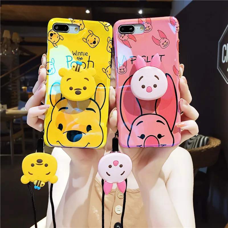 

Cartoon Winnie Piglet Phone Case For Iphone 7 7plus Iphone X Xs Max Xr 8 8plus 6s 6p + Toy + Strap Piglet Soft Back Cover Coque