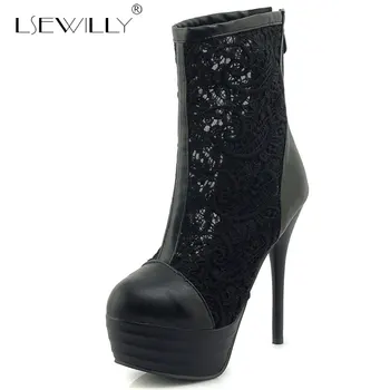 

Lsewilly New Design Lace Shoes Summer Booties Round Toes Zipper High Heel Back Zipper Ankle Boots Woman Sandals White E702