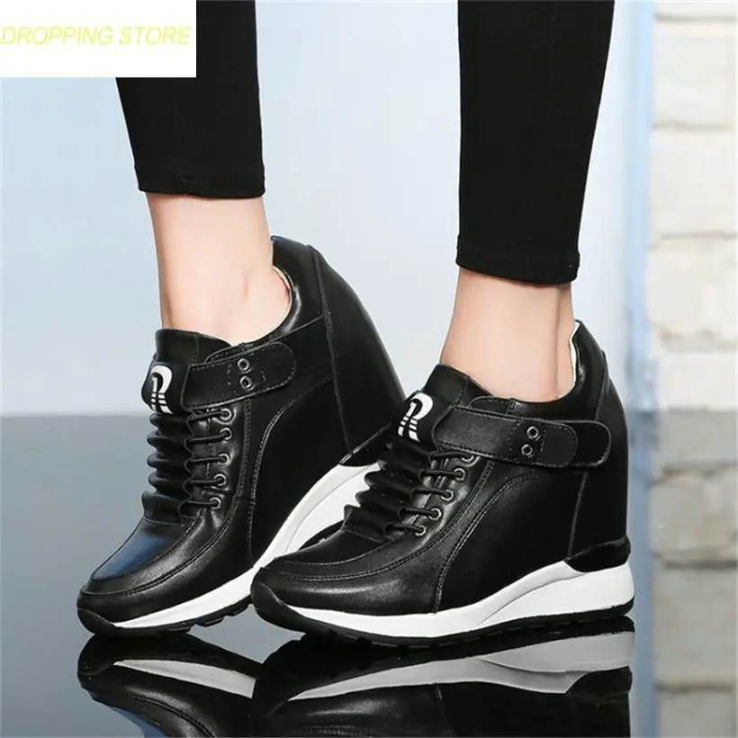 

Cow Leather Oxfords Shoes Women Wedge Platform Ankle Boots Low Top High Heel Party Pumps Fashion Sneakers 2019