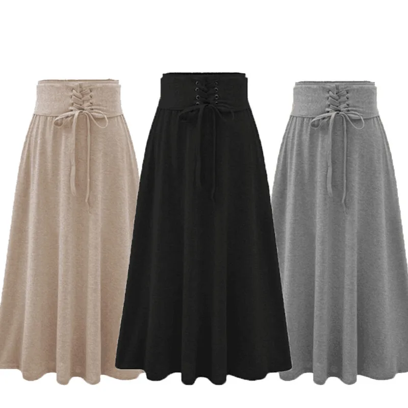 Plus Size Elegant Women Elastic High Waist Pleated Skirt Solid Casual A