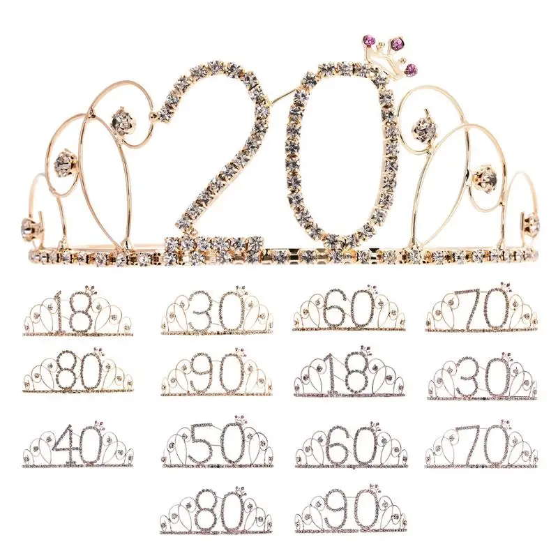

Birthday Tiara Crystal Rhinestone Birthday Crown Bridal Hair Accessories Plated Women Girl Headband for Party Wedding