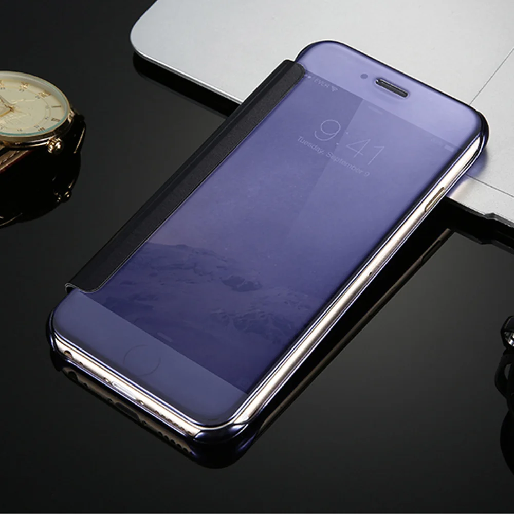 Чехол KISS с покрытием зеркальный флип чехол для телефона iPhone 6 6S 7 8 Plus сплошной цвет