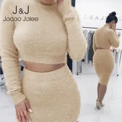 Jocoo Jolee 2019 Новый Модный мягкий флисовый Трикотажный костюм топ и юбка Женский комплект из двух предметов весна осень с длинным рукавом