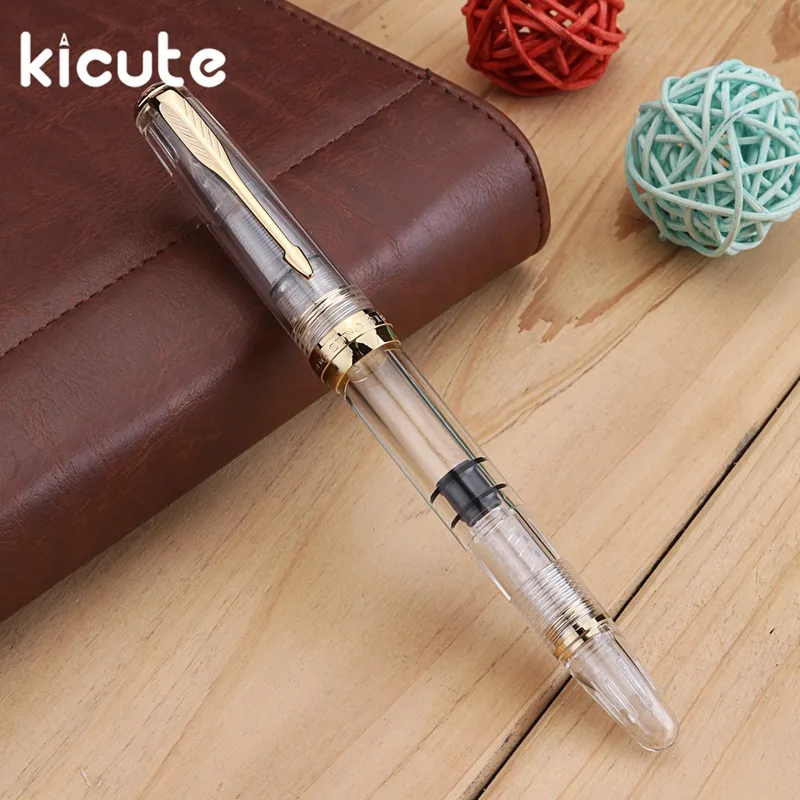 

Kicute 1pcs 0.5mm High Quality Transparent Fountain Pen Gold Folder Iridium Gold Tip Office Stationery Supplies for Students
