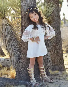 

2 to 7T Toddler Kids Baby Girls Beachwear Cover Ups White Lace Off Shoulder SunDress Pageant Holiday Half Sleeve Vestidos