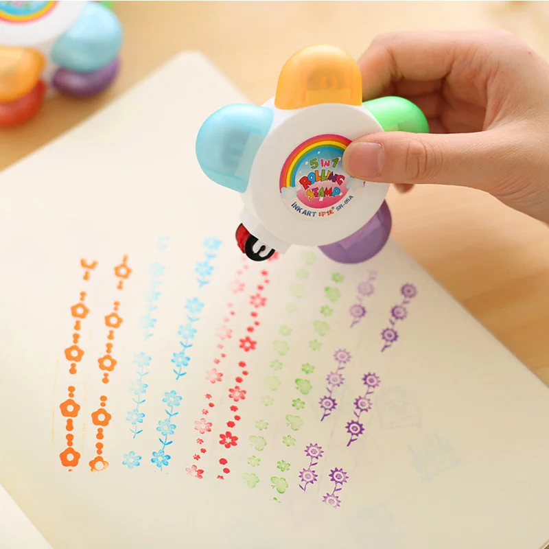 

Kids Toys Kids Favors Self Ink Wheel Seal Cute Cartoon Stationery Plum Blossom Stamps Party Gift Boy Girl Pinata Fillers