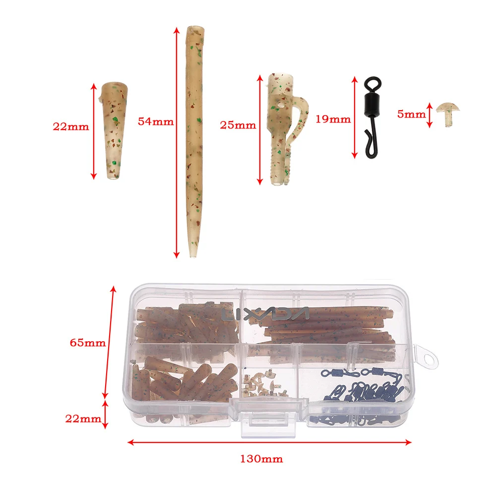 Lixada 100 шт. рыболовные снасти для ловли карпа, коробка для волос, комбинированная коробка, безопасные свинцовые зажимы с хвостом, резиновые трубки, вертлюги, бусины, рукава, пробки
