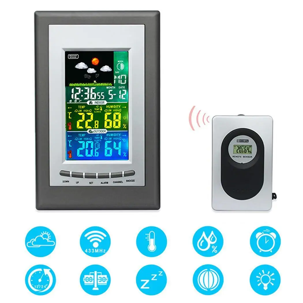 

Home Office Multi-function RF Wireless Weather Clock Calendar Electronic Clock LCD Digital Square Battery