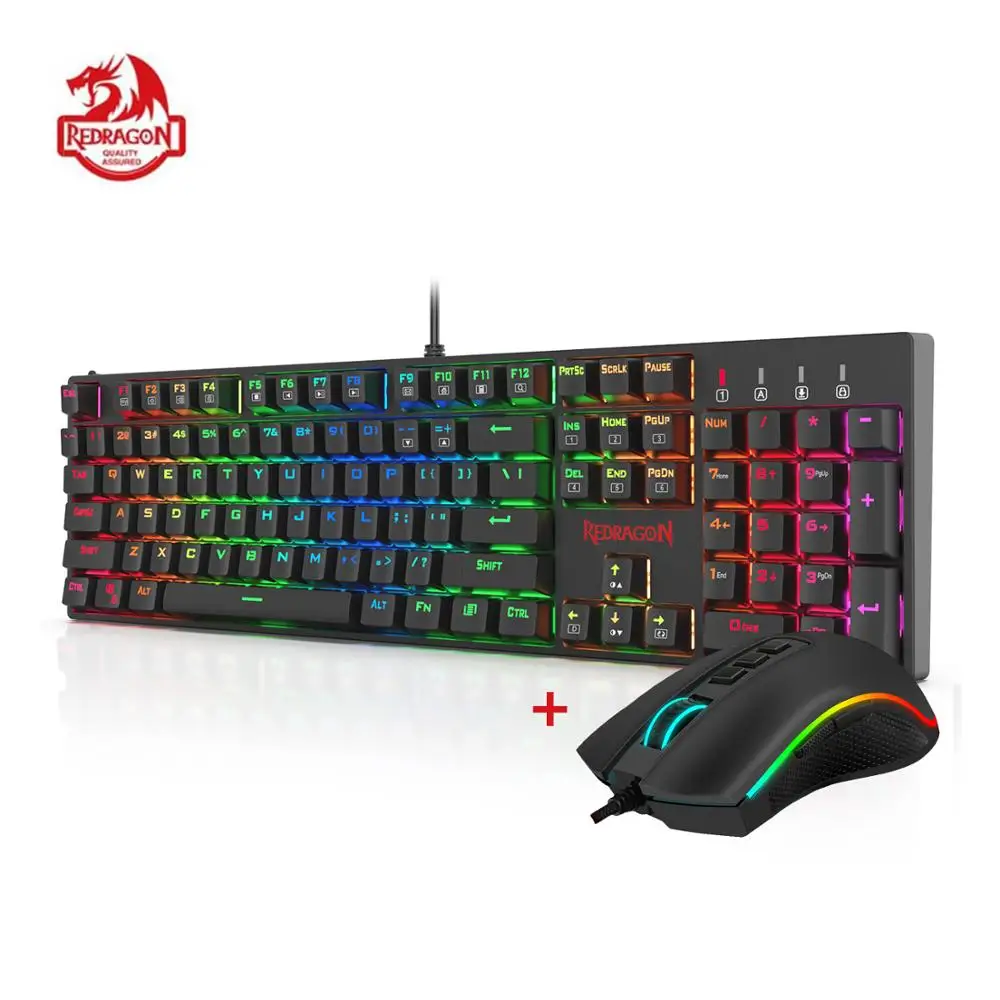 Проводная Механическая игровая клавиатура Redragon K582 BA Combo и мышь M711 Cobra 10000DPI 7