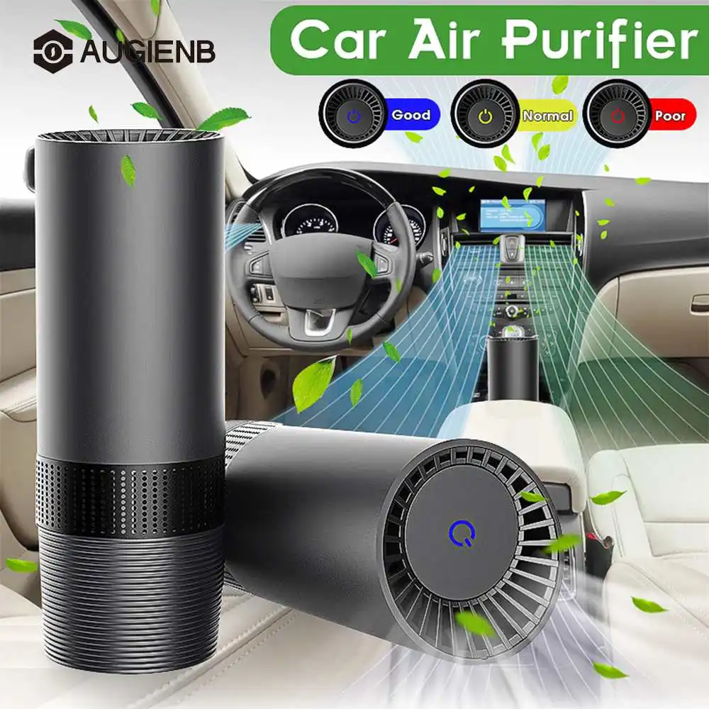 AUGIENB Mini Car Air Purifier HEPA Filter Negative Ion Purifier Removes Smoke Odors Dust Night Light Air Cleaner For Home Car