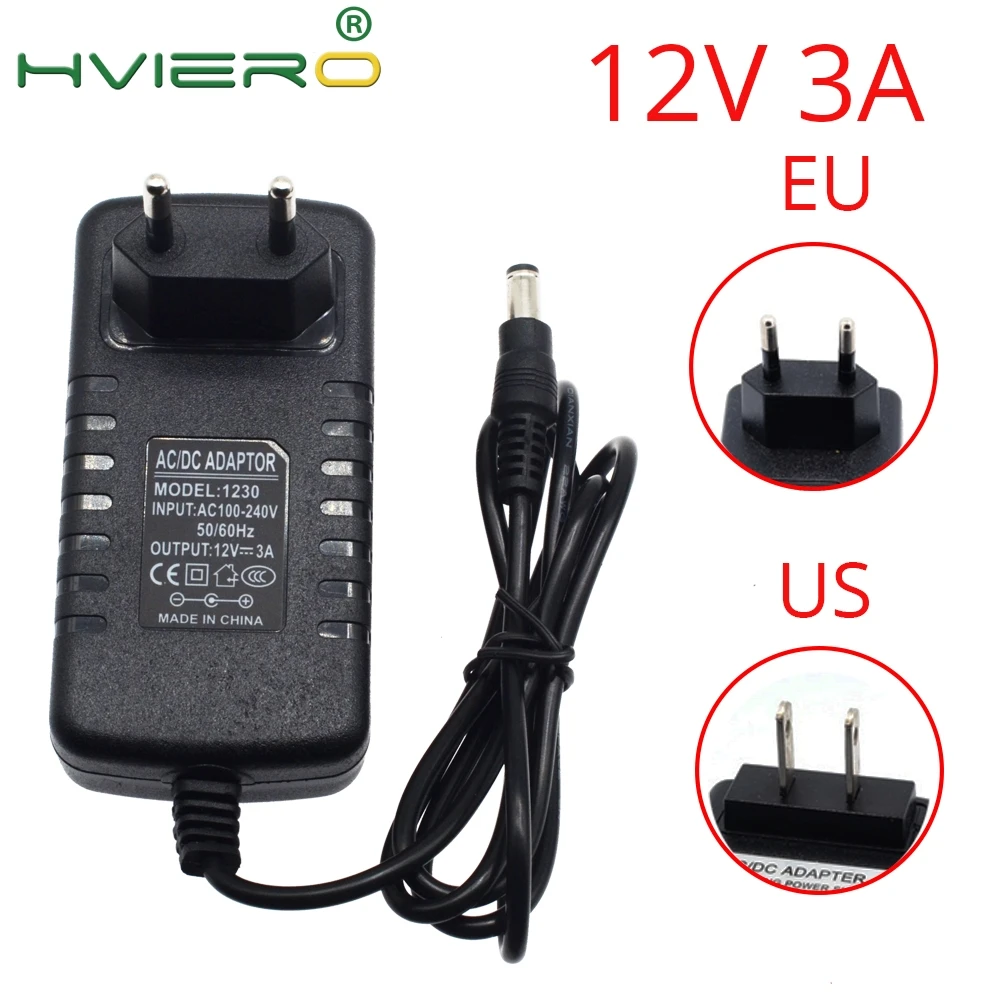 

High Quality 1pcs 36W LED Charger Power Supply Transformers Adapter 50/60Hz AC 100-240V US/EU Plug DC 12V 3A For RGB LED Strip