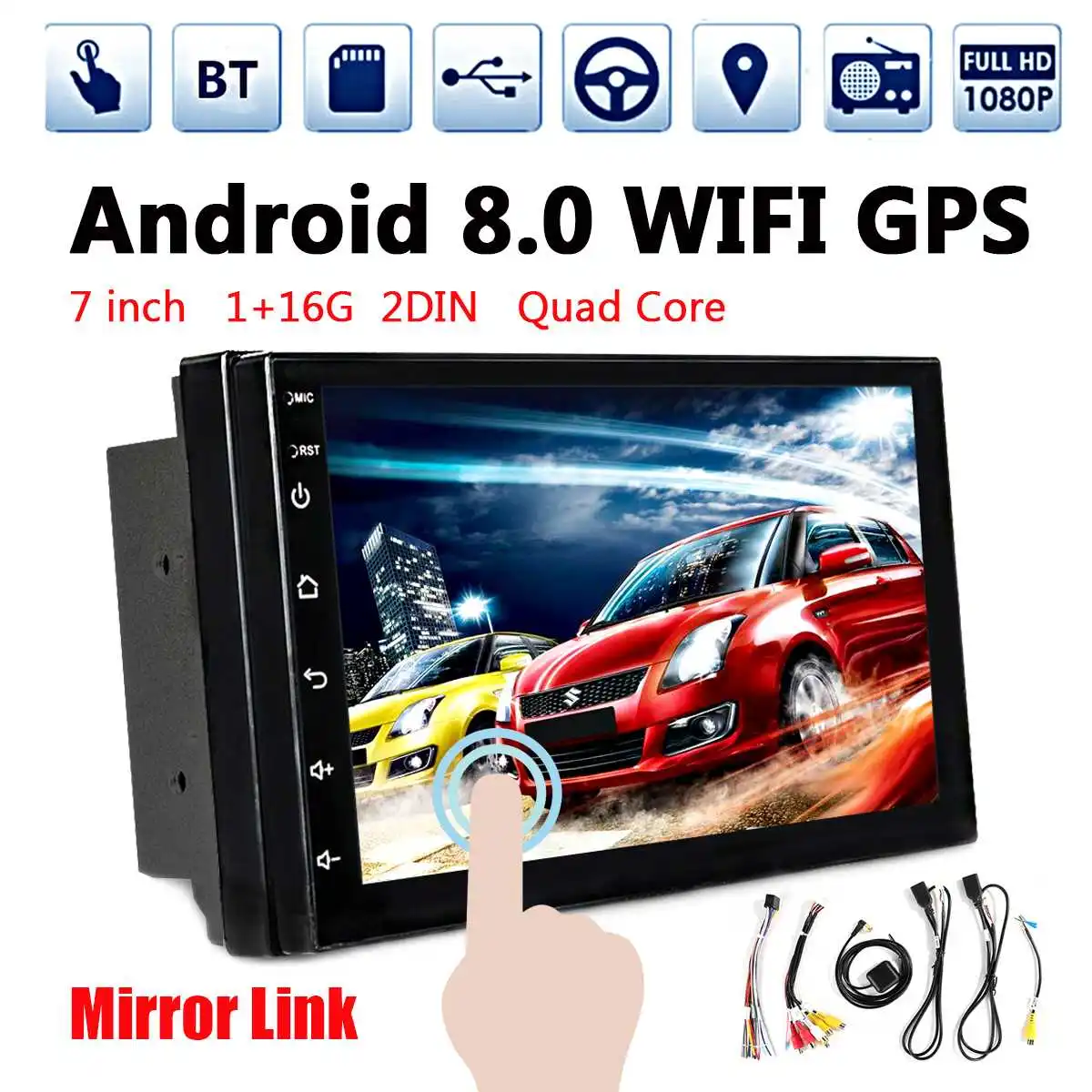 

7'' 2DIN Qua Core Android 8.0 WIFI Car Radio bluetooth GPS Navigation Touchable Audio Stereo Car Multimedia FM MP3 MP5 Player