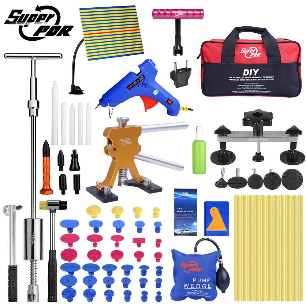 

SuperPDR Tools Kit Auto Paintless Dent Repair Tool Hail Dent Removal Dent Pullers Suction Cup dent pulling bridge pump wedge bag