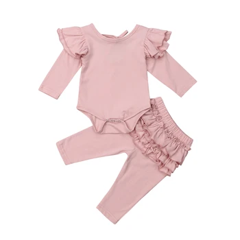 

0-18M Pudcoco 2Pcs Infant Baby Girl Clothes Set Cotton Top Romper Ruffle Pants Outfits Party Clothes Set
