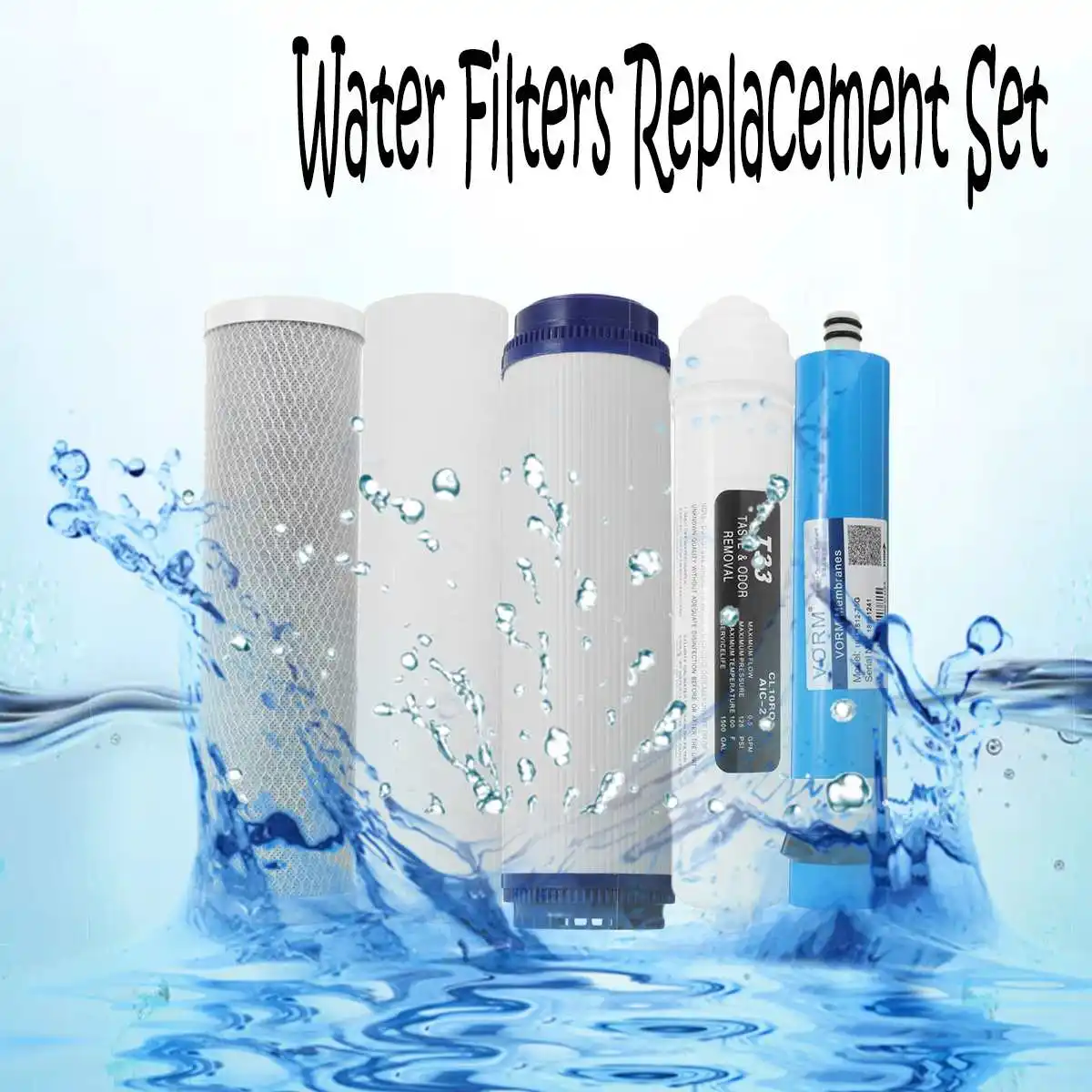 

5 Stage Reverse Osmosis RO Water Filters Replacement Set with Water Filter Cartridge 75 GPD Membrane Home Kitchen Purifier