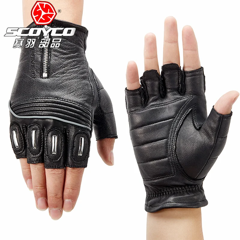 

2018 Summer New SCOYCO Half Finger Motorcycle Racing Gloves MC25 goat skin Motorbike Riding Glove with Reflective strip Non-slip
