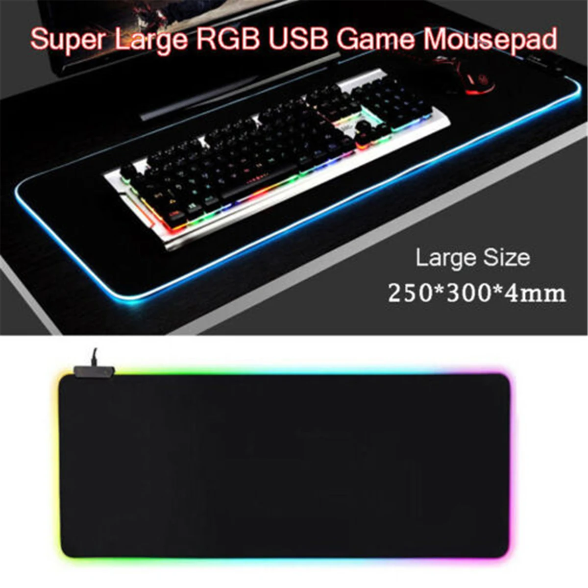 

Large RGB USB Colorful LED Lighting Illuminated Mouse Pad Keyboard Mat Gaming For PC Computer 250*300*4mm