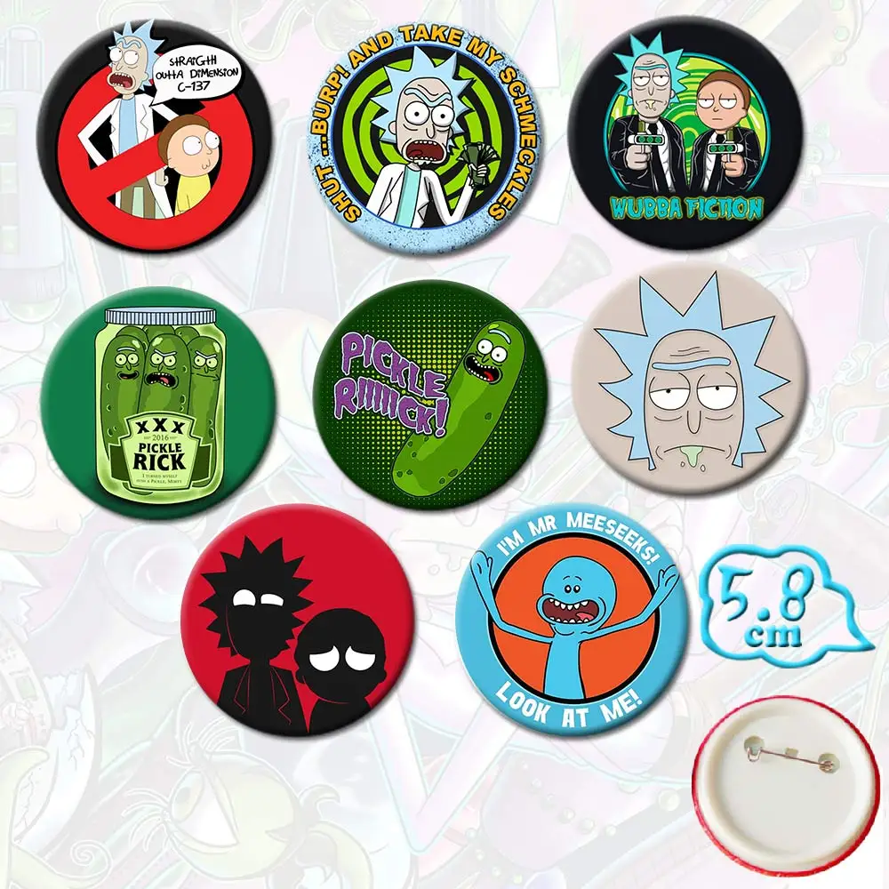

8pcs/set Rick and Morty PVC Badges Pins Anime Pickle Rick MEESEEKS Wubba Fiction Brooch Chest Button Collection Ornament Gift