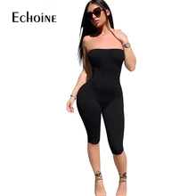 2019 summer Sexy Strapless black solid spandex playsuits Off shoulder shorts rompers womens jumpsuit backless female bodysuits