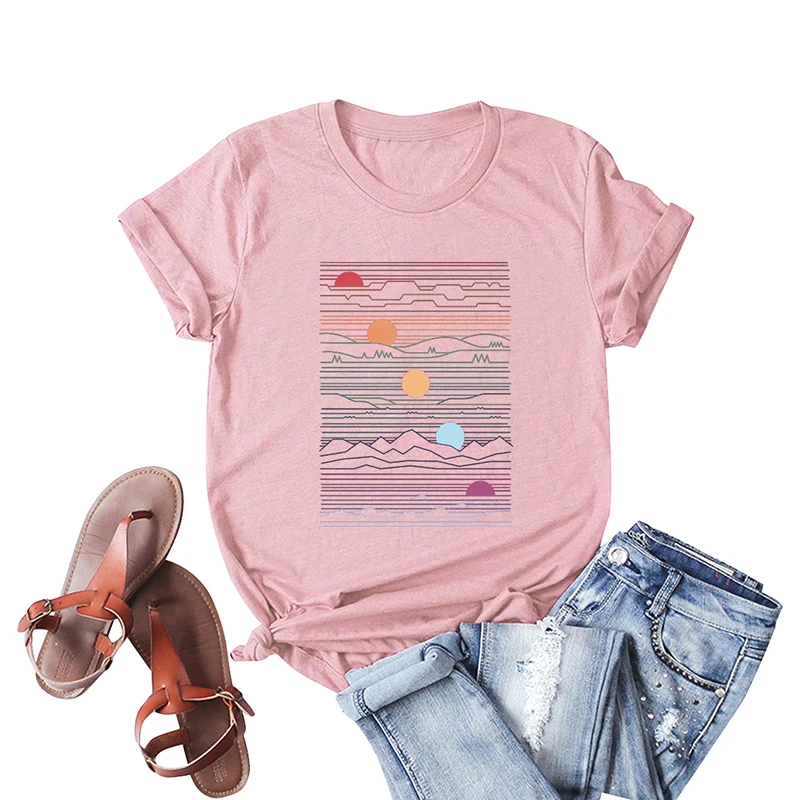 Anself Sunrise/женские футболки Harajuku с принтом, Повседневная Базовая футболка, женские топы, 5xl, летняя футболка с коротким рукавом, одежда