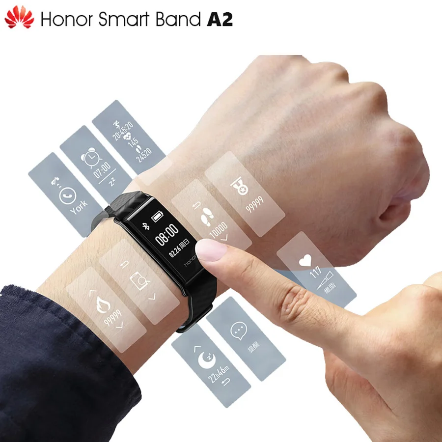 Оригинальный Смарт браслет Huawei Honor A2 с OLED экраном 0 96 дюйма пульсометр отображение